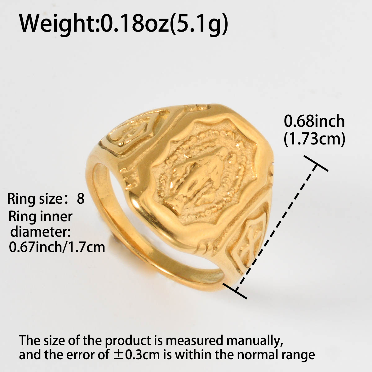Women's 18K Gold Plated Signet Ring with Religious Engraving